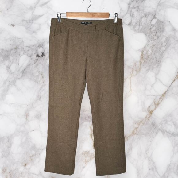 THEORY Wool Straight Leg Dress Pants Light Green Flat Front Career Work Trousers - Picture 1 of 9